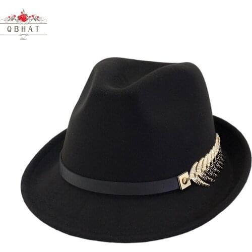 QBHAT Women Wool Felt Roll Up Short Brim Homburg Fedora Hats with Belts Band Fashion Ladies Jazz Cap Sombrero Trilby Hat