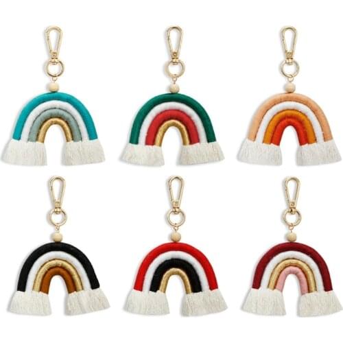 Rainbow Car Keychain Braided Rope Key Chain Women Trinket Car Bag Charm Pendant Key Ring Gift M6CE