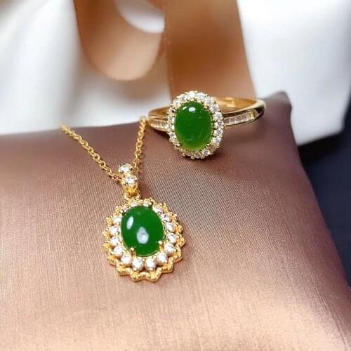 S925 Silver Natural Jasper Jewelry Sets Necklace and Ring 6x8mm for Women Party High Purity Fine Jewelery High Quality Low Price