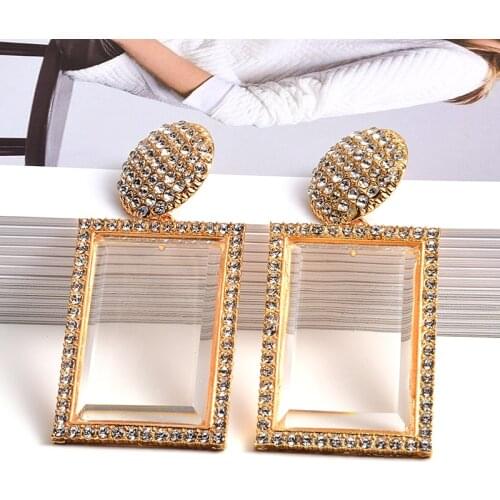 Fashion Classic Big Large Drop Earrings For Women Crystal Square Geometric Earrings Jewelry Accessories pendientes