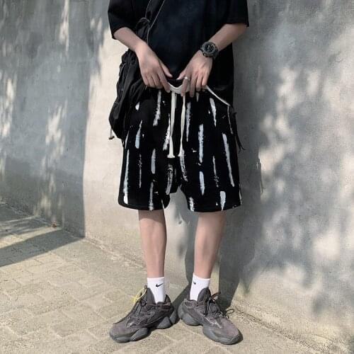 Unique Men Casual Shorts High Street Hip Hope Loose Striped Ribbons Summer Shorts for Male Korean Fashion Daily Baggy Clothing