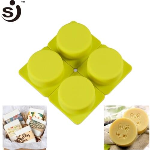 SJ Food Silicone Mold Round 4-Cavity Handmade Maker Soap Mold Soap Making Molds,Not stick