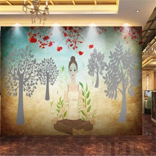 Modern Hand Painted Fresh Big Tree Gym Wallpapers Industrial Decor Yoga Hall Background Wall Paper Mural Papel De Parede 3d