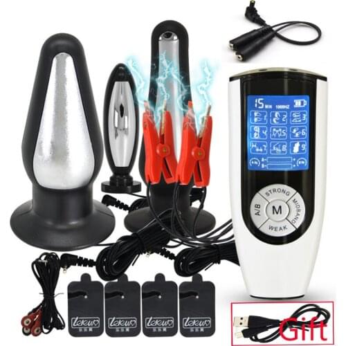 Super Strong BDSM Electro Shock Kit,Electro Shock Anal Vagina Plug Masturbator Electro Stimulate Nipple Clamp/Pad Couple Sex Toy