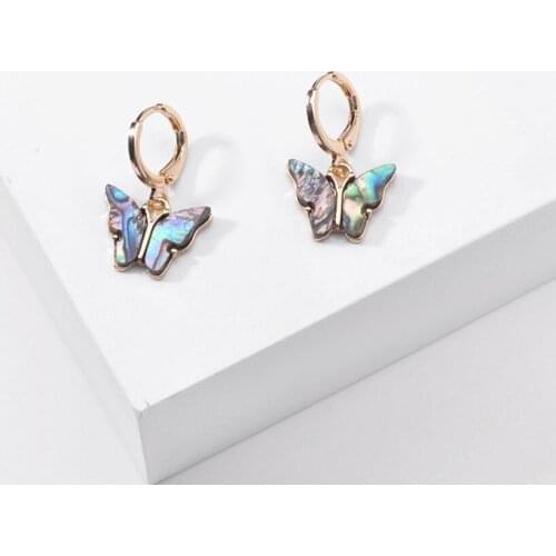 Light Yellow Gold Color Butterfly Shape Abalone Shell Dangle Earrings for Women Party Gift Jewelry