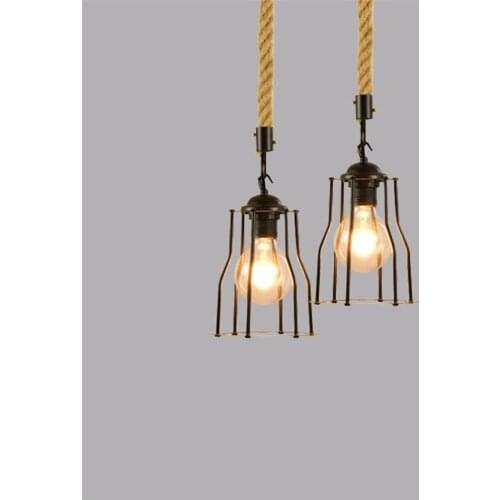 Industrial Vintage Hemp Rope Pendant Lamp Loft Decor Edison LED Hanging Light Iron Retro Dining Room Home Lighting Fixtures