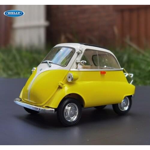 WELLY 1:18 BMW Isetta yellow car alloy car model simulation car decoration collection gift toy Die casting model boy toy