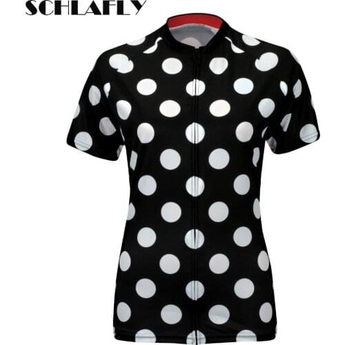 Women black and white dot cycling jersey short sleeve summer bike wear road jersey cycling clothing bicycle clothes schlafly