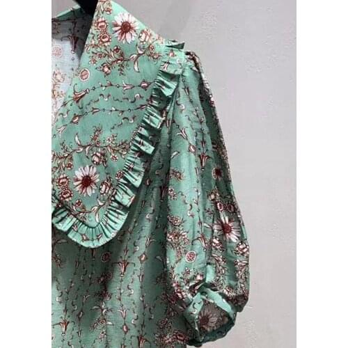 2021 Summer New Romantic Sunflower Print Doll Collar Puff Sleeve Mini Dress