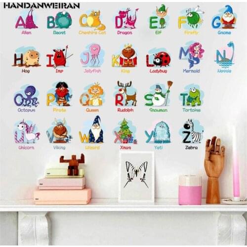 1PCS 26 English Alphabet Wall Stickers Cartoon Animals For Childrens Room Kindergarten Classroom Home Decoration 45*60CM