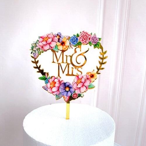 1Pcs New Colored Flowers Happy Birthday Cake Topper Golden Acrylic Birthday Party Dessert Decoration for Baking Supplies