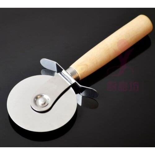 100 pc Stainless Steel Pizza Cutter With Wooden Handle Pizza Knife Cutter Pastry Pasta Dough Crimper Round Hob
