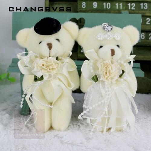 2pcs/pair 12cm Kawaii Stuffed Dolls Couple Bear Wedding Teddy Bear Plush Toys Wedding Gift New Year Christmas Gift Bride & Groom