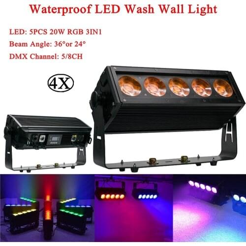 4Pcs/Lot Waterproof LED Wall Wash 5x20W RGB 3IN1 Music Stage Effect Lighting LED Bar Party Wedding Church Disco DJ Equipment