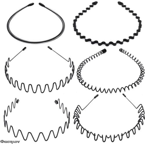 6pc Fashion Wave Mens Women Unisex Black Wavy Hair Head Hoop Band Sport Headband Hairband Hair Accessories