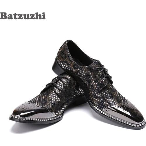 Batzuzhi Luxury Mens Shoes 2020 New Black Leather Dress Shoes Metal Toe Business Oxford Shoes Lace-up Party Zapatos Hombre, US12