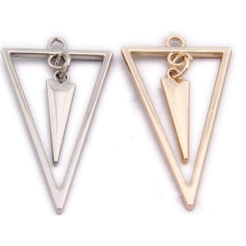Free Shipping 50pcs 22*41MM Bright Gold Silver Colors Metal Alloy Triangle Shape Earring Pendant Charms DIY Jewelry Findings