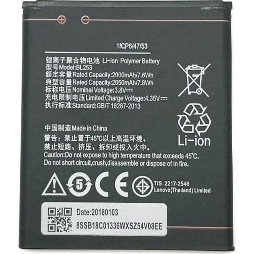 BL253 2000mAh High Quality Battery for Lenovo A2010 A2580 A2860 A1000 4.0" mobile phone