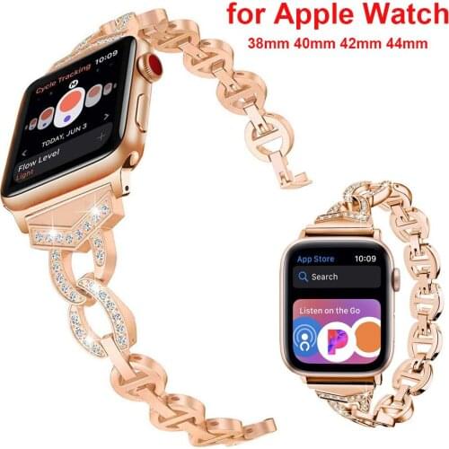Bling Bands for Apple Watch 38mm 40mm 42mm 44mm iWatch SE Series 6 5 4 3 2 1 Stainless Steel Chain Links Replacement Strap