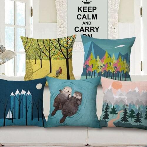 Decorative Cotton Linen Cushion Cover 45X45Cm Capa de Dlmofada Sofa Bedding Throw Pillow Case Brief Cartoon Pattern Casual Style