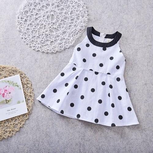 Children 2020 Summer New Style Sweet Simple Girls Polka Dot Sleeveless Dress boby Cotton Linen Princess kids Dress
