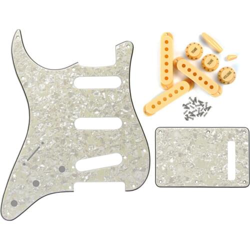Set of Left Handed 11 Hole SSS Guitar Pickguard Back Plate Pickup Covers 50/52/52mm 2T1V Knobs Switch Tips Guitar Parts