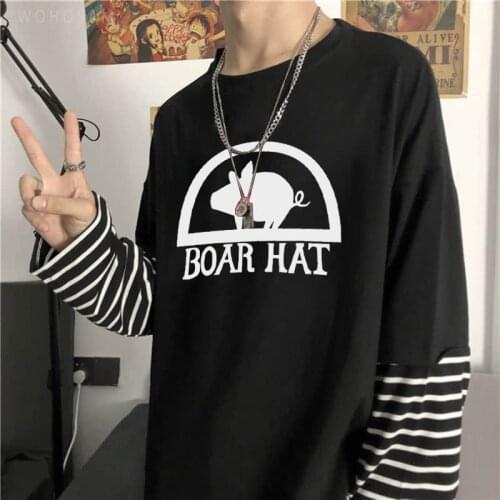Japanese Manga The Seven Deadly Sins Hawk T Shirt Men Funny Cartoon Boar Hat Graphic Tees Summer Long Sleeve Anime Tshirt Male
