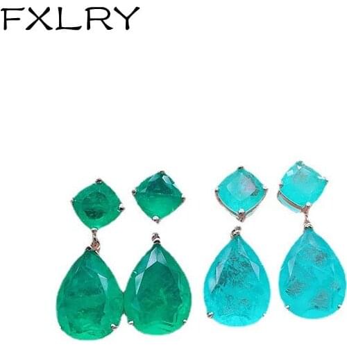 FXLRY Elegant Vintage Green Cubic Zircon Water Drop Shape Earrings For Women Wedding Party Jewelry