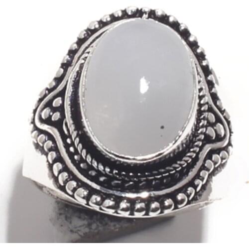 Genuine Rainbow Moonstone Ring Silver Overlay over Copper , Hand Made Women Jewelry gift ,Size: 8 , R6759