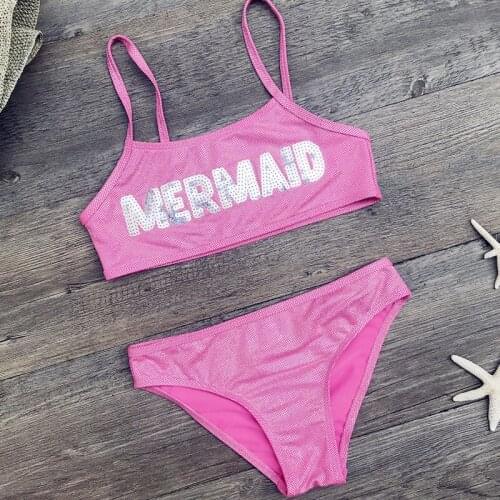 3-8 Years Mermaid Sequin Swimsuit Children Swimwear Girls Two Pieces Cute Kids Bikinis Beach Wear Bandage Biquini Bathing Suit