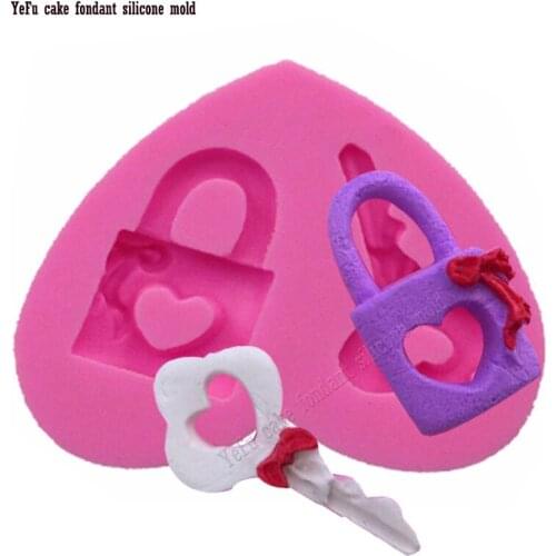 Heart Lovely Lock And Key 3D Silicone Cake Mold Cookware Dining Bar Non-Stick Cake Decorating Fondant tools Soap Mold F0839