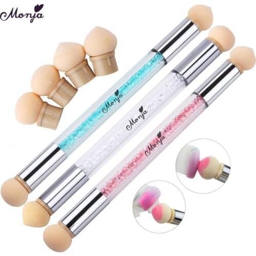 Monja Dual End Nail Art Polish UV Gel Color Gradient Blooming Transfer Stamping Sponge Brush Dotting Painting Pen Manicure Tool