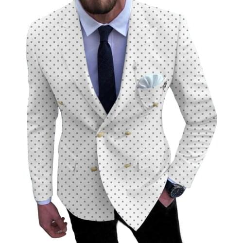 Mens Dot Suits Prom Notch Lapel Tuxedos 2 Piece Double Breasted Patterned Jacket For Wedding Groomsmen (Blazer+Pants)