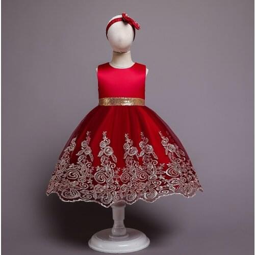 2021 New Lace Sequins Formal Evening Wedding Gown Tutu Princess Dress Flower Girls Children Clothing Kids Party For Girl Clothes
