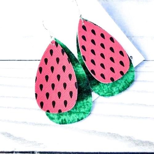 New Watermelon Crawl Teardrop Earrings Faux Leather Earrings