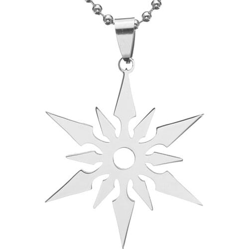 High Polished Silver Color Stainless Steel Ninjia Throwing Star Dart Pendant Necklace W/ Free Chain 60CM Long