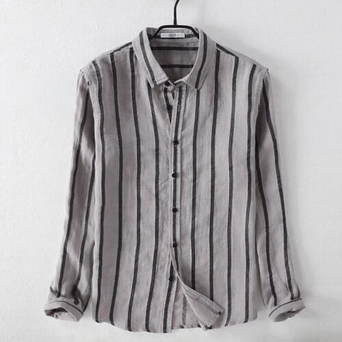New Italy style long-sleeved linen and cotton shirt men brand fashion striped casual shirt mens loose stripe shirts male chemise