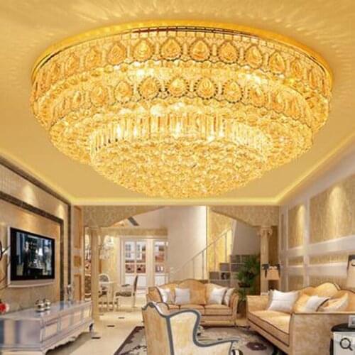 Modern golden led round crystal ceiling lamp atmospheric living room lamp round restaurant warm bedroom lighting fixture led