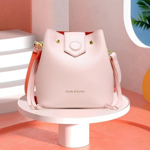 Fashion Ladies Mini Bucket Beige Handbag High Quality PU Leather Women Shoulder Bag Crossbody Bag for Girls Sling Purse Bag 1014