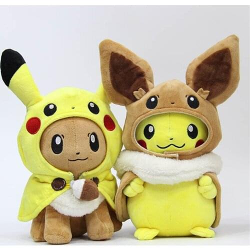 TAKARA TOMY Pikachu Plush Toy Cute Commutative Cape Coat Dressing Eevee Pikachu Stuffed Toys Baby Doll Girl