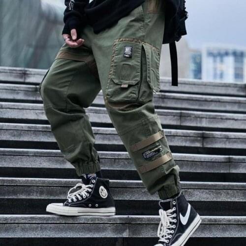Techwear Streetwear Hip Hop Cargo Pants Men Ribbons Black Loose Military Oversized Sport Harajuku Casual Multi Pockets Trouser
