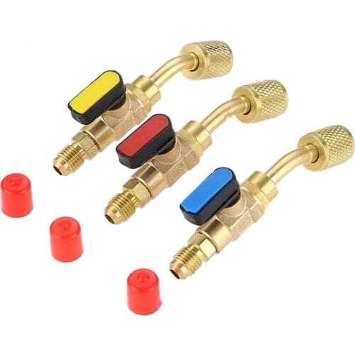 Angled Compact Ball Valve 1/4 Inch SAE, Air Conditioning Refrigerant R410A R134A Shut Valve,3PCS R410A R134A Shut Valves