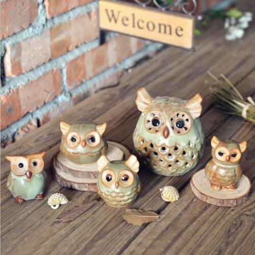 American Country Vintage Ceramic Matte Cute Owl Home Furnishing Office Ornaments Terrarium Fairy Garden Figurine