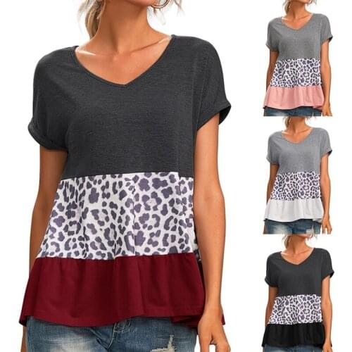 Fashion Vintage Patchwork Peplum T Shirt Women Short Sleeve Slim Tops V Neck Sweet Cute Tops