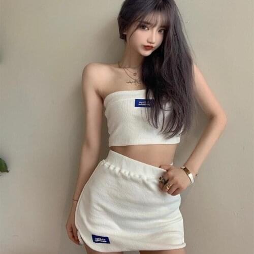 Ins Sexy Style Strapless Pullover White Ladies Crop Top Club Off Shoulder Fashion Brand Bodycon Mini-skirt Streetwear New
