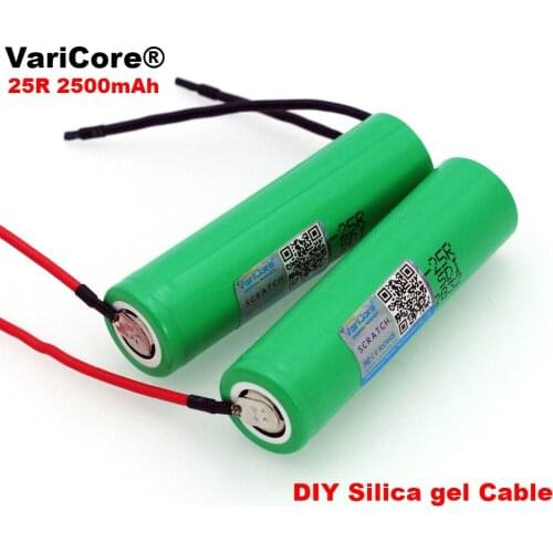 2 PCS... VariCore New 18650 2500 mAh Rechargeable Battery 3.6V INR18650-25R 20A Discharge + DIY Silica Gel Cable