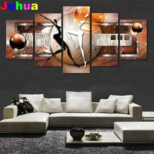 5d Diy diamond embroidery 5 Panels Abstract Art Couple Dancing diamond painting full square round drill mosaic Puzzle home decor