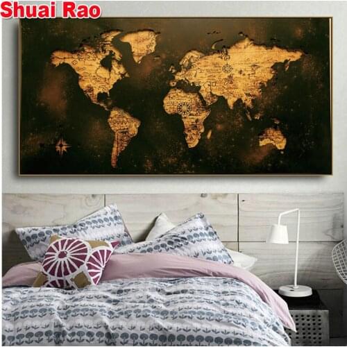 Retro world map DIY 5D Diamond Painting cross stitch Full square round diamond mosaic embroidery kits 3d office decor