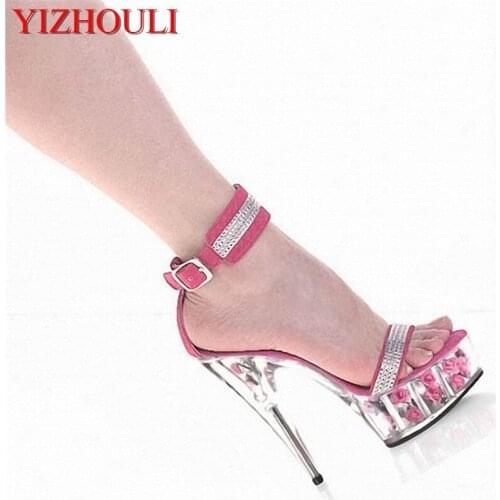 Noble diamond package appeal stage sandals with temptation Pink pole 15 cm high heels womens shoes