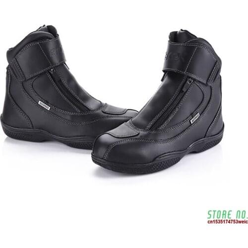 Boots Genuine Cow Leather Waterproof Moto Boots Motorbike Riding Shoes Motocross Off-Road Racing Boots